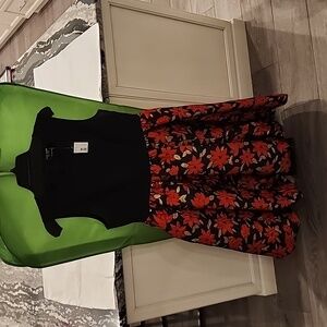 Kate Spade black withe red/gold poinsettia dress size 10